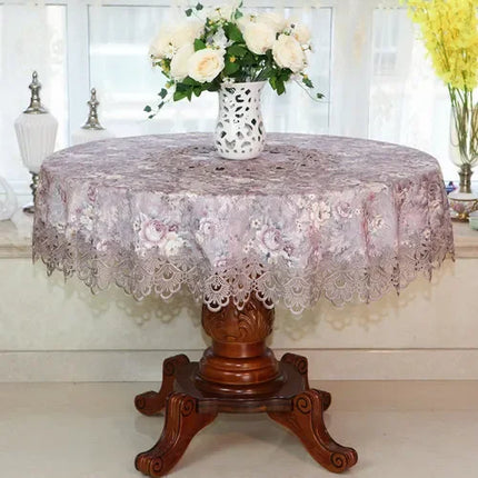 Embroidered Lace Round Tablecloth — Pastoral Rose Gold Table Linen