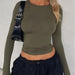 Chic Y2K Vibes: Women's Slim Fit Long Sleeve Top - Retro Street Style Essential