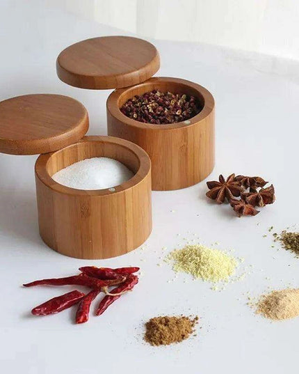 Bamboo Salt Box Organizer with Magnetic Swivel Lid - Stylish Kitchen Essential