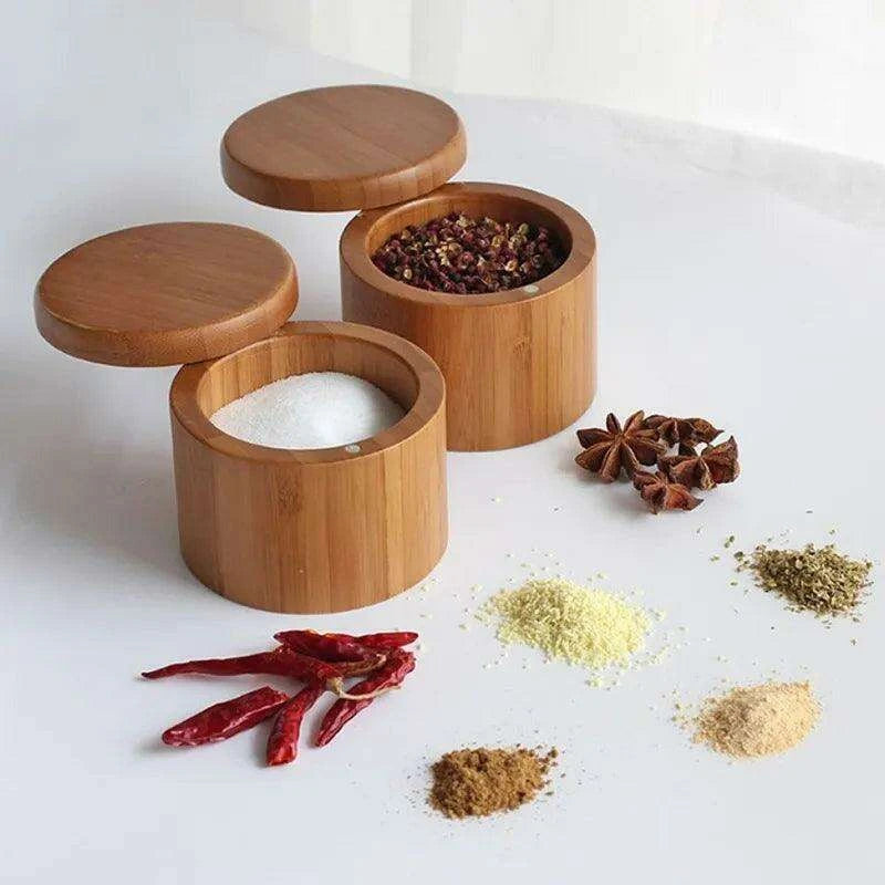 Bamboo Salt Box Organizer with Magnetic Swivel Lid - Stylish Kitchen Essential