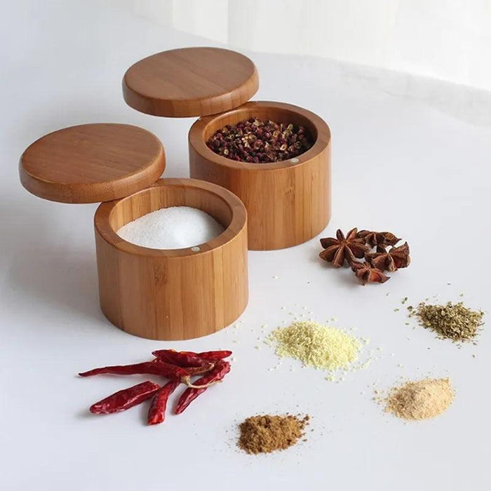 Bamboo Salt Box with Magnetic Swivel Lid - Elegant Kitchen Organizer