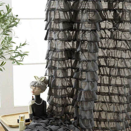 Elegant French Grey Ruffled Lotus Leaf Semi-Blackout Drapes for Living Room, Bedroom, and Kitchen Decor