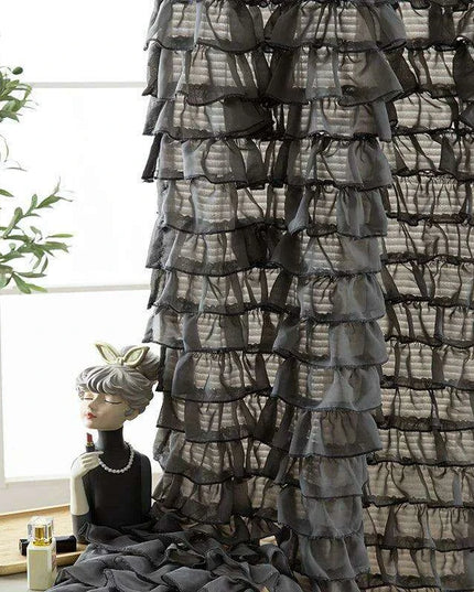 Elegant French Grey Ruffled Lotus Leaf Semi-Blackout Drapes for Living Room, Bedroom, and Kitchen Decor