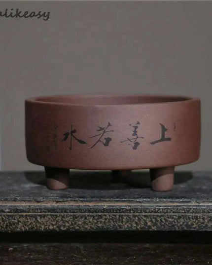 Artisan Crafted Yixing Purple Clay Succulent Planter - Chic Three-Legged Bonsai Pot for Elegant Indoor Spaces