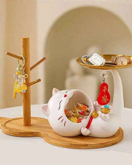 Charming Maneki-neko Key Organizer: Whimsical Resin Cat for Stylish Home Decor and Good Luck
