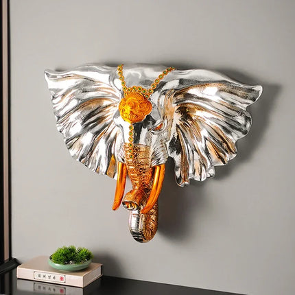 Creative Wall Hanging Silvery Elephant Sculpture Home Decoration Livin