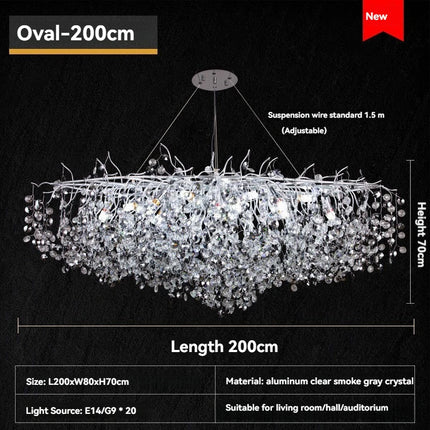 Twinkling Light Silver Crystal Chandelier - Large Oval Pendant Lamp