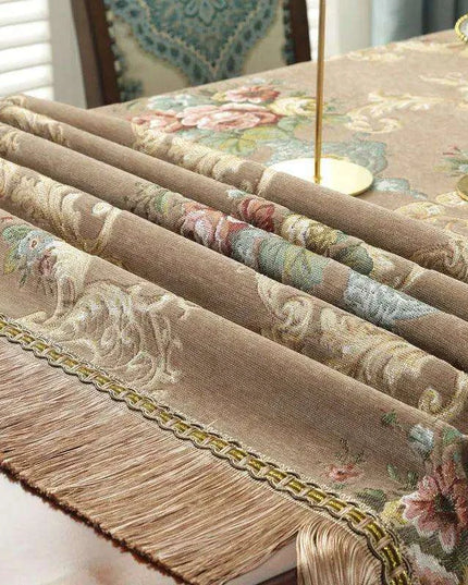 Chic Chenille Tablecloth with Decorative Floral Tassels for Upscale Dining Settings