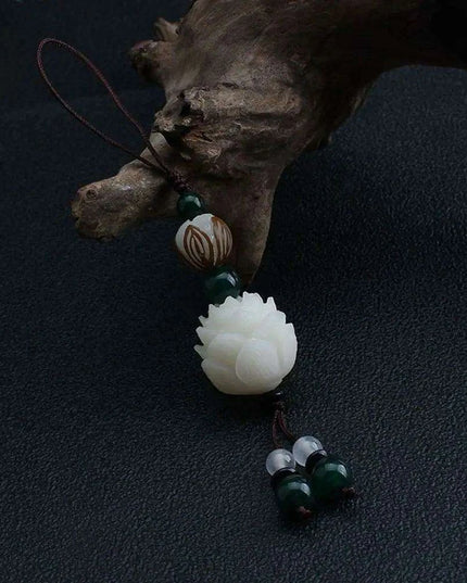 Bodhi Root Fortune Cat Paw Keychain - Traditional Chinese Lucky Amulet