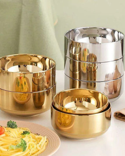 Elegant Dual-Layer Stainless Steel Bowls - Essential for Modern Korean Dining