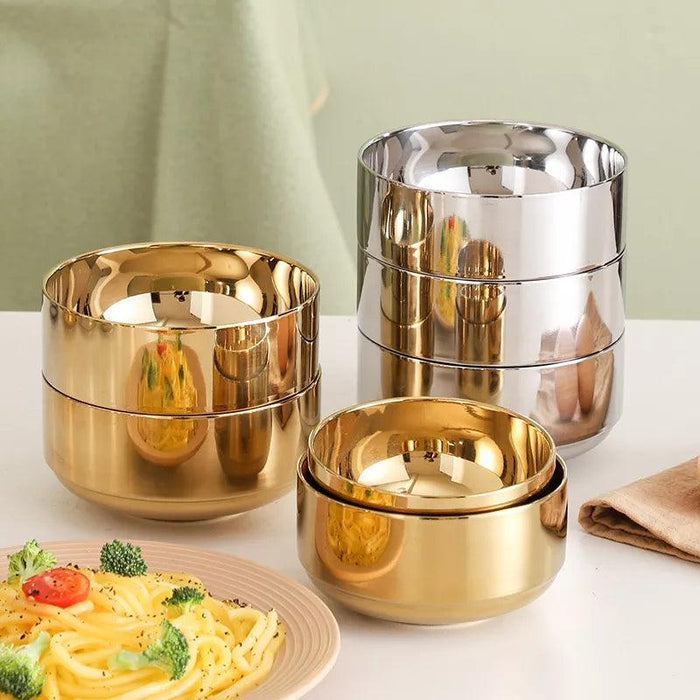 Elegant Dual-Layer Stainless Steel Bowls - Essential for Modern Korean Dining