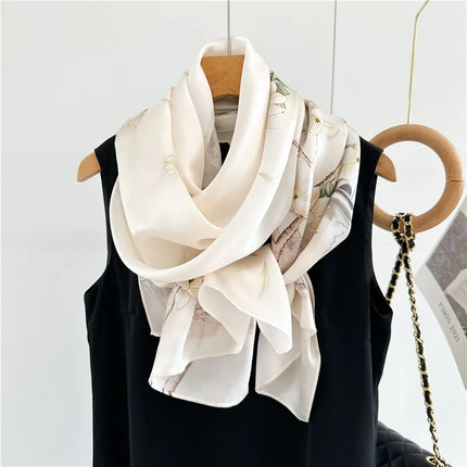 100% Silk Floral Long Scarf – Luxury Wrap & Shawl, 170x53 cm