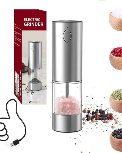 USB Rechargeable Electric Salt and Pepper Mill Set with Customizable Grind Settings and Illuminating LED