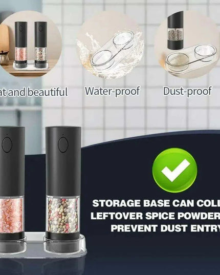 Stylish Rechargeable Electric Salt and Pepper Mill Set with Convenient Storage Base