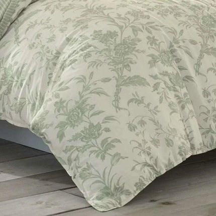 Tranquil Floral Jade Green Bedding Collection with Reversible Comforter - Luxury Cotton Set