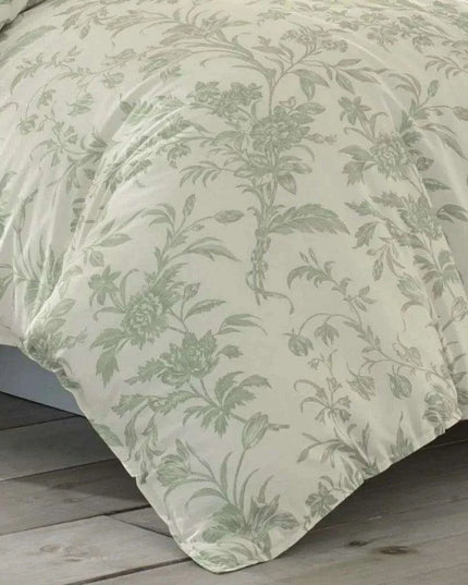 Tranquil Floral Jade Green Bedding Collection with Reversible Comforter - Luxury Cotton Set