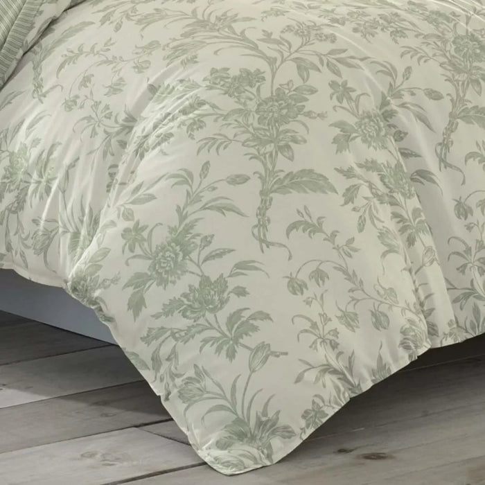 Jade Green Floral Toile Comforter Set - Reversible Cotton Bedding