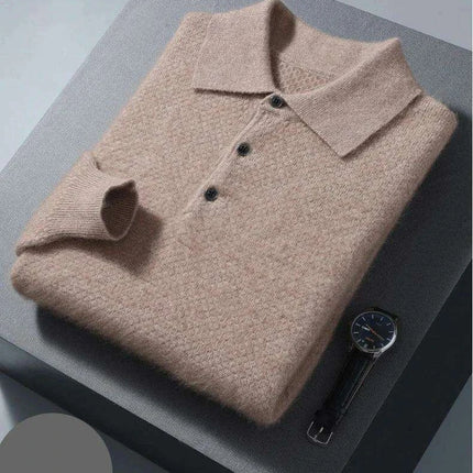 Men's Luxury 100% Mink Cashmere Polo Neck Knit Pullovers