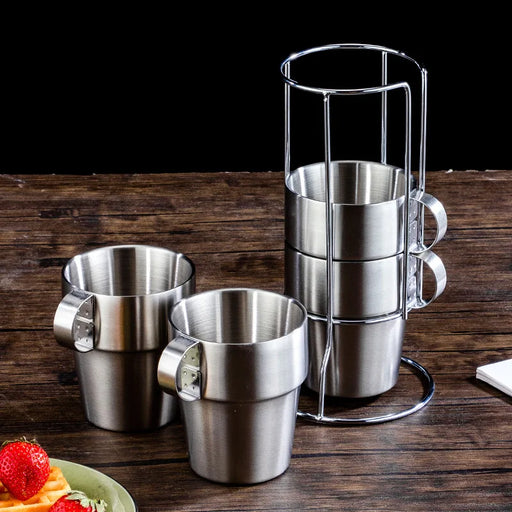 6-Piece Set of Elegant Double-Wall Stainless Steel Tea Cups for Home, Bar, and Club - Insulated Mugs for Hot and Cold Beverages