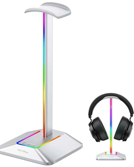 Link Dream Z8 LED Gaming Headset Stand with USB Type-C Connectivity - Elegant Silver Aluminum Earphone Organizer