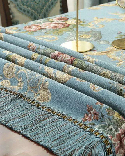 Chic Chenille Tablecloth with Decorative Floral Tassels for Upscale Dining Settings