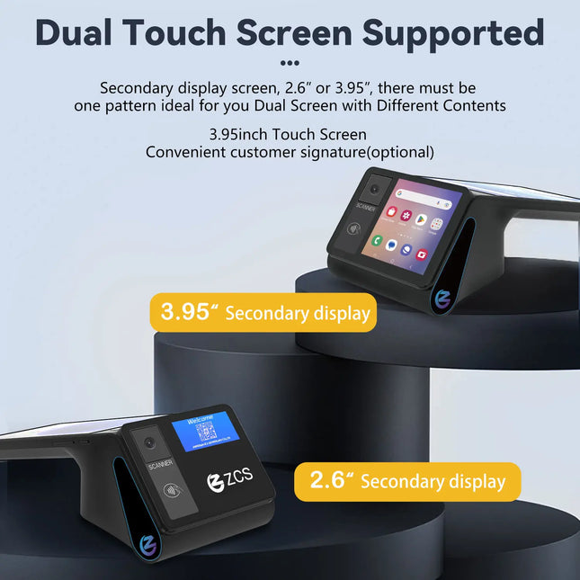 Z108 Android 14 Dual-Screen POS Terminal with NFC & Thermal Printer