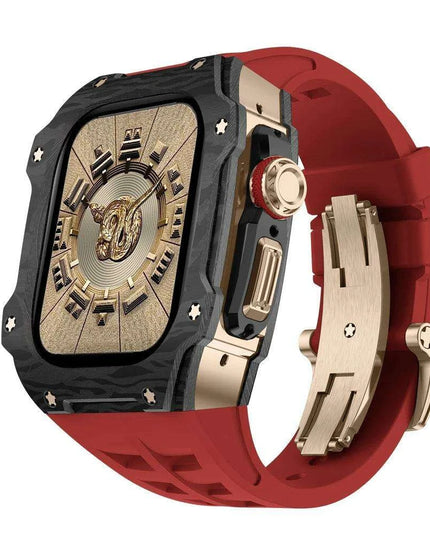 Transform Your Apple Watch Ultra 49mm with a Luxurious Carbon Fiber Case and Fluororubber Strap Set - Redefine Your Elegance!