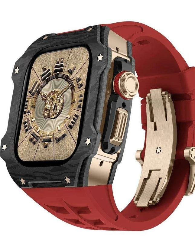 Transform Your Apple Watch Ultra 49mm with a Luxurious Carbon Fiber Case and Fluororubber Strap Set - Redefine Your Elegance!