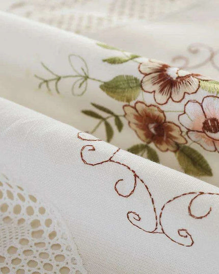 Elegant Floral Lace Trimmed White Cotton Tablecloth for Dining and Coffee Tables - European Pastoral Design