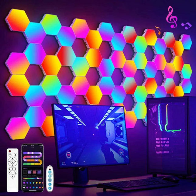 RGB Hexagonal Music Sync Wall Panels - Transform Your Space with Dynamic Lighting for Gaming and Relaxation