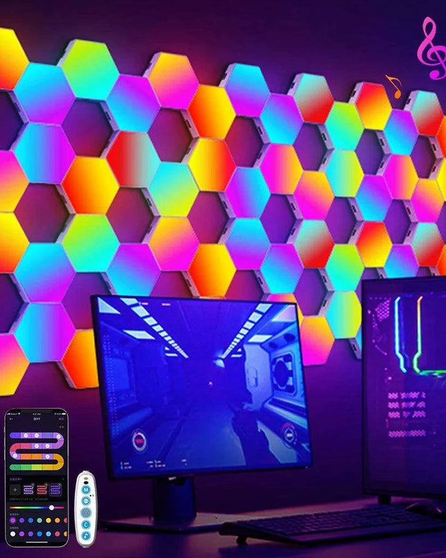 RGB Hexagonal Music Sync Wall Panels - Transform Your Space with Dynamic Lighting for Gaming and Relaxation