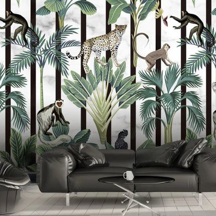 Hand-Painted Tropical Rainforest Animal Mural Wallpaper | 7 Finishes
