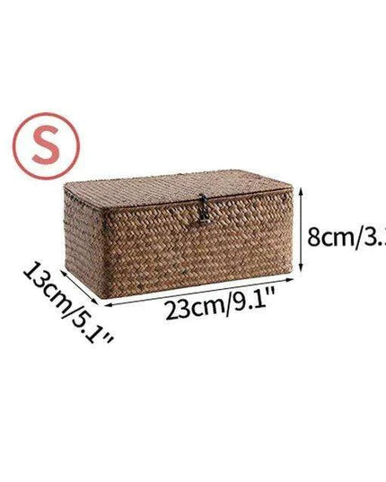 Natural Seagrass Organizer Basket with Lid - Stylish Storage Solution for Cosmetics, Sundries, and Laundry