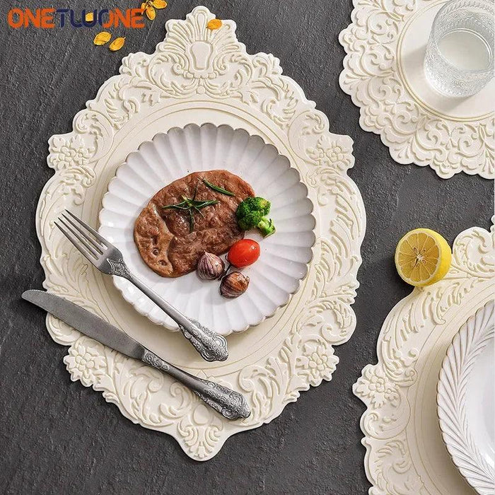 Embossed Elliptic Flower Silicone Placemat Set for Elegant Table Decor