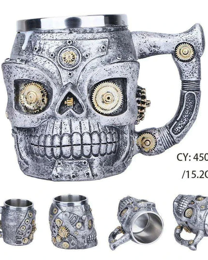 Skull Knight Tankard: Stainless Steel Resin Beer Stein - Viking Halloween Decor for Tea Pub