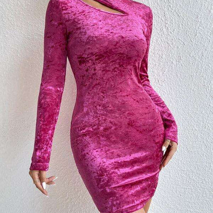 Seductive Velvet Bodycon Dress with Elegant Half-High Neck and Alluring Cut-Out Design