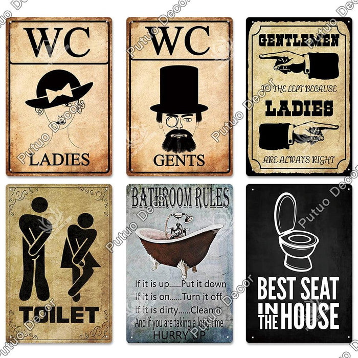 Quirky Retro Toilet Metal Wall Art for Vintage Bathroom Decor