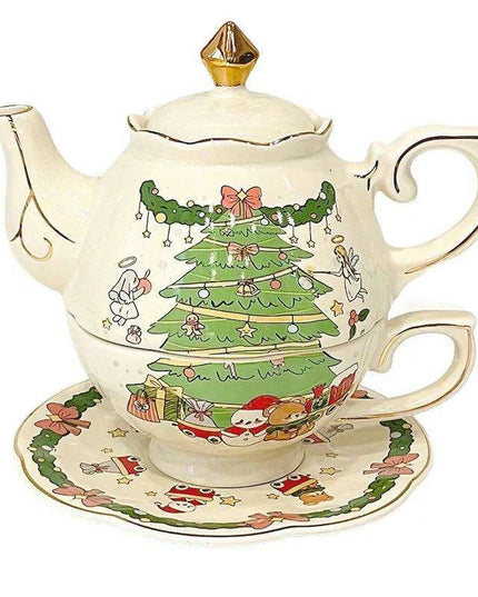 Hand-Drawn Retro Christmas Tea Set with Elegant Gift Box