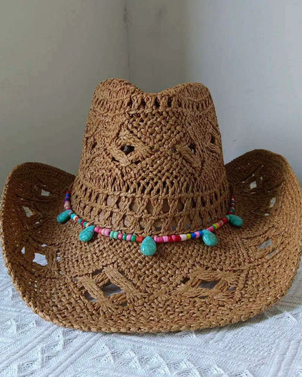 Rose Red Cowboy Straw Hat - Adjustable Wide Brim Sun Hat for All Seasons