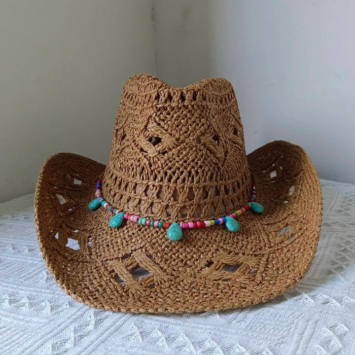 Rose Red Cowboy Straw Hat - Adjustable Wide Brim Sun Hat for All Seasons