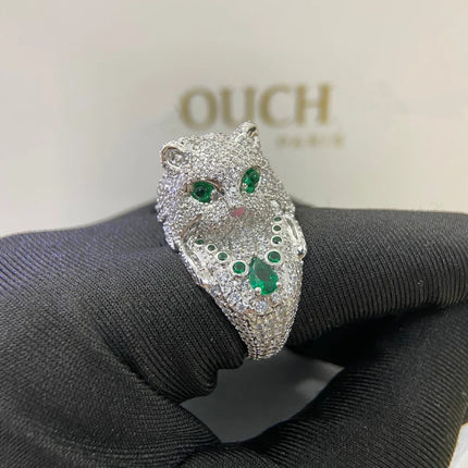 Luxury 18K Solid Platinum PT950 certifid inlaid synthetic emerald kitten ring full of diamonds cute ring moissanite rings luxury-18k-solid-platinum-pt950-certifid-inlaid-synthetic-emerald-kitten-ring-full-of-diamonds-cute-ring-moissanite-rings