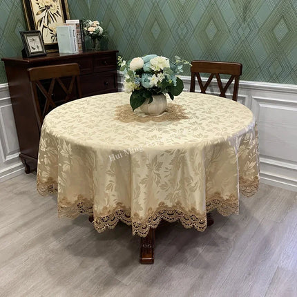 Round Lace Tablecloth Embroidered Polyester For Dining Table European Style