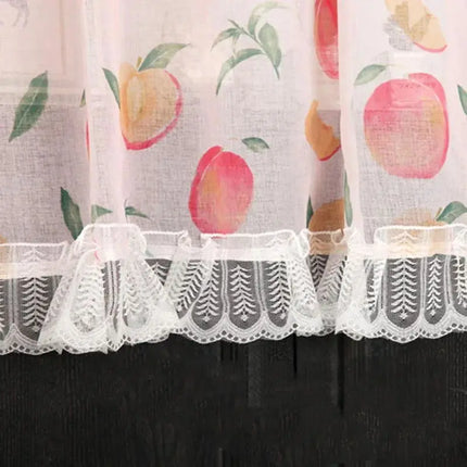 Fruit Print Kitchen Curtains - Sheer Lace Rod Pocket, Set of 2