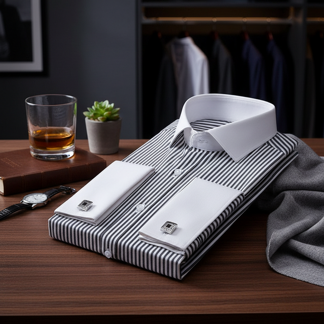 French Cuff Striped Dress Shirt — Slim Fit, Long Sleeve