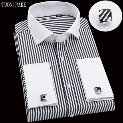 French Cuff Striped Dress Shirt — Slim Fit, Long Sleeve