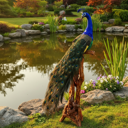 120cm Realistic Peacock Sculpture — Foam & Real Feather Display Model