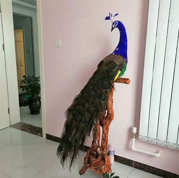 120cm Realistic Peacock Sculpture — Foam & Real Feather Display Model