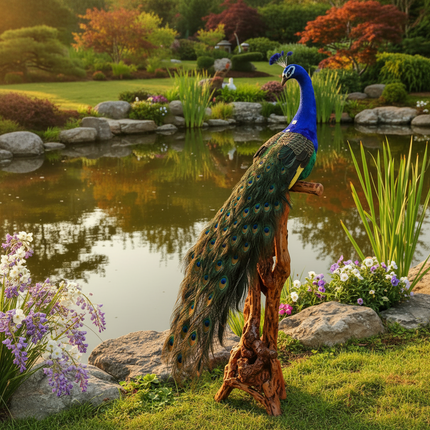 120cm Realistic Peacock Sculpture — Foam & Real Feather Display Model