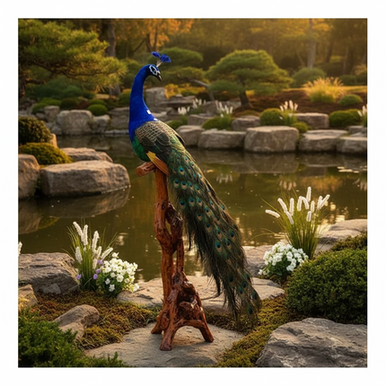 120cm Realistic Peacock Sculpture — Foam & Real Feather Display Model