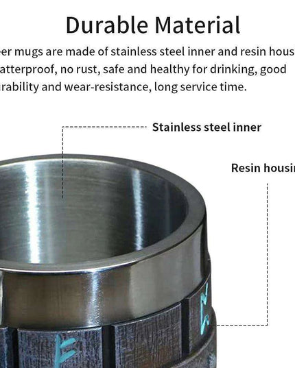 Viking-Inspired Stainless Steel Mug with Artistic Resin Design